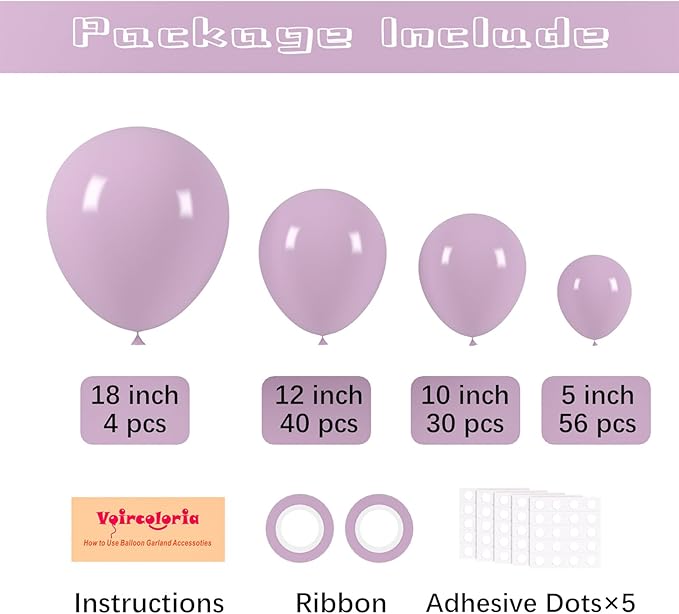 130pcs Lilac Purple Balloons Different Sizes 18" 12" 10" 5" Faded Purple Latex Balloon Garland Arch Kit for Birthday Baby Shower Graduation Wedding Gender Reveal Party Decorations-HomvellaHome
