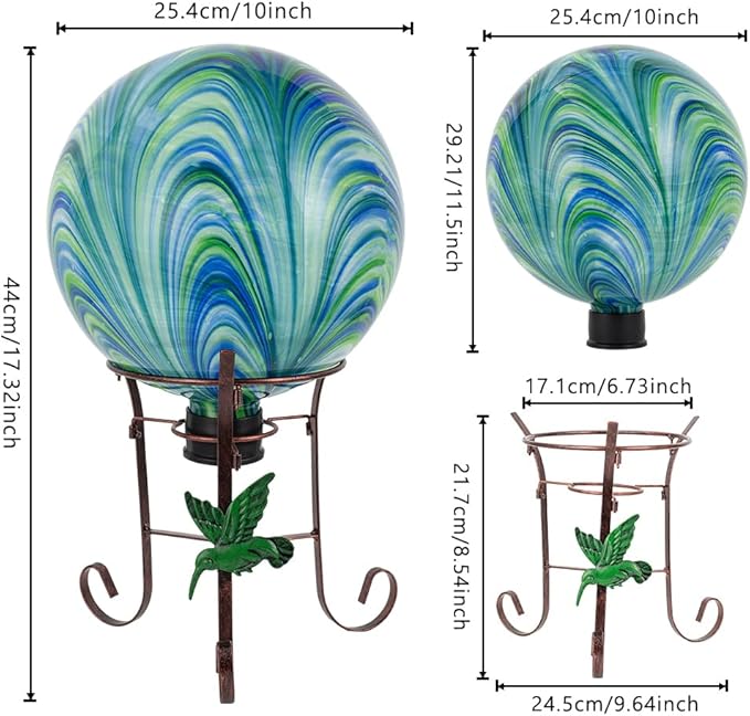 10" Diameter Gazing Ball with 8.5" Metal Stand Indoor Outdoor Glass Globe Sphere Festive Decor Yard Ornament Gazing Balls for Garden,Home,Lawn,Patio,Porch,Birthday Gift for Women(Green)-HomvellaHome