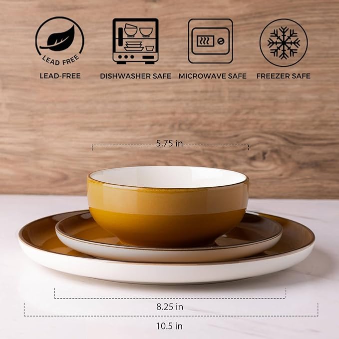 GBHOME Ceramic Dinnerware Sets, 18 Pieces Stoneware Dinnerware Set, Plates and Bowls Sets, Dishwasher & Microwave Safe,Dishes Set | Service for 6-HomvellaHome