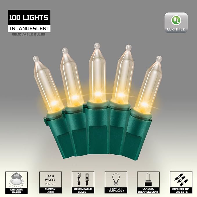 100LIGHTS WARM WHITE Extra-Bright With End Connectors Christmas Decorative Lights 5.98m UL Certified Mini String Light Set Waterproof for Home Garden Holiday Christmas Tree Party Patio Wedding-HomvellaHome