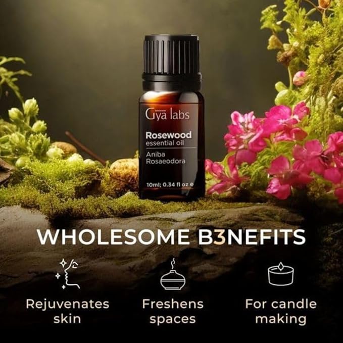 Gya Labs Rosewood Essential Oil for Skin - 0.34 Fl Oz - 100% Pure Natural Rosewood Oil for Diffuser & Aromatherapy, Massage, Candle Making Scent-HomvellaHome