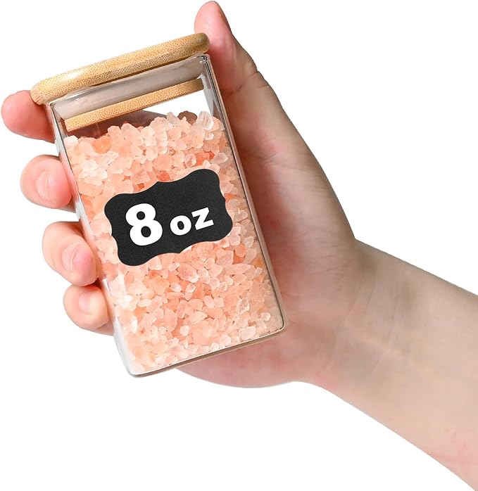 Glass Food Storage Jars Square 8oz, 12 Pack Glass Jars With Bamboo Lids, Kitchen Storage Containers For Spice, Candy, Cookie, Storage For Pantry Organizers-HomvellaHome