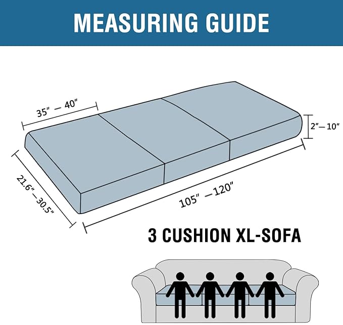 H.VERSAILTEX Super Stretch Individual Seat Cushion Covers - Sofa & Couch Cushion Slipcover Sets - Thick Jacquard Textured Twill Fabric (3 Piece XL Sofa Cushion Covers, Rust)-HomvellaHome