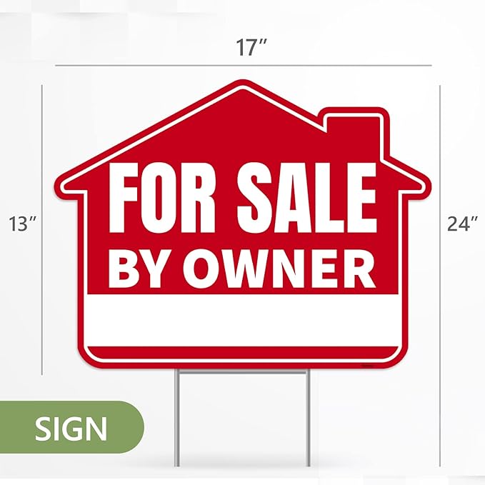 1PC For Sale By Owner Sign with Stakes, 17 Inches by 13 Inches - Double Sided Signs - Corrugated Plastic - FSBO Yard Sign for Home House Real Estate-HomvellaHome