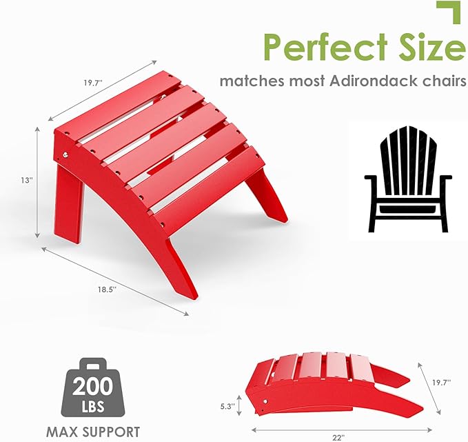 GREENVINES Adirondack-Ottoman | Set of 2 | HDPE Plastic | Outdoor Footrest | All Weather | Foot Rest | Foot Stool | Red | for Adirondack Chair | for Patio Backyard Pool-HomvellaHome