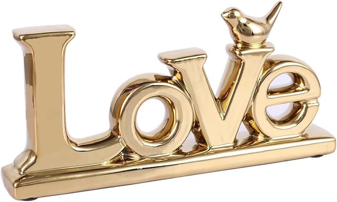Gold Love Sign Statue - Personalized Home Decor, Bird Sculpture for Living Room, Bedroom, Desktop & Cabinets-HomvellaHome
