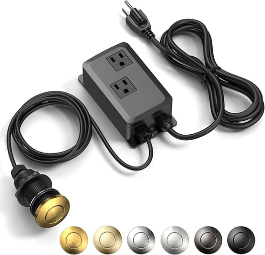 Garbage Disposal Air Switch Kit -Professional- Dual Outlet, Sink Top Waste Disposer On/Off, Garbage Disposal Button, Brass Made Cover, UL Listed-HomvellaHome