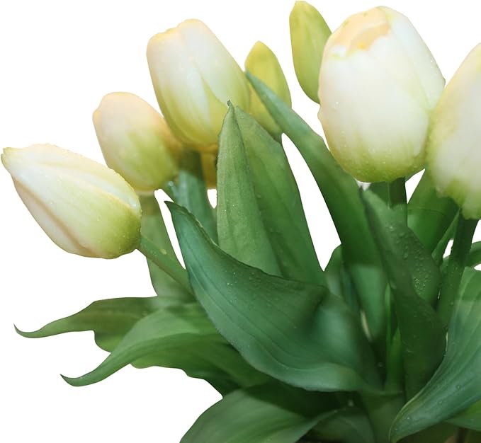 15pcs Artificial Tulips Flowers, Fake Tulips Real Touch, Faux Latex Bouquets, for Party Wedding Home Room Decoration (White)-HomvellaHome
