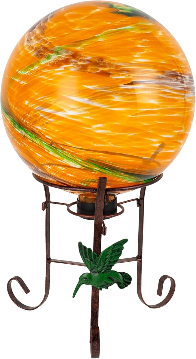 10 Inch Glass Gazing Ball, with 9.4" Tall Metal Gazing Globe Stand, Glass Balls Display Holder Set for Outdoor Garden Lawn Yard Decoration, Sunset Sky-HomvellaHome