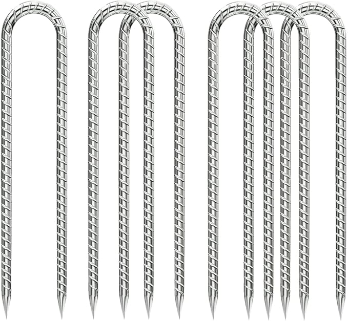 Ground-Stakes-Heavy-Duty-12 inch, U-Hook Rebar Stakes Galvanized Anti-Rust 6pcs Garden Stakes Metal Ground Anchors for Garden Dog Fence Chicken Coop Tent Trampoline Accessories Deer Fence-HomvellaHome
