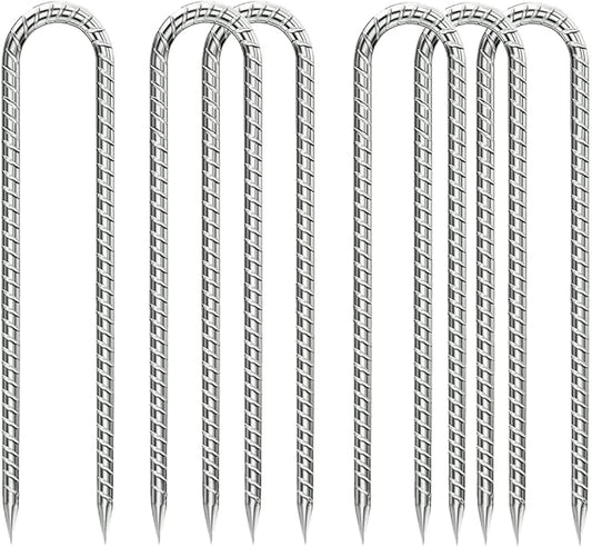 Ground-Stakes-Heavy-Duty-12 inch, U-Hook Rebar Stakes Galvanized Anti-Rust 6pcs Garden Stakes Metal Ground Anchors for Garden Dog Fence Chicken Coop Tent Trampoline Accessories Deer Fence-HomvellaHome