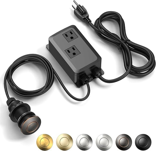 Garbage Disposal Air Switch Kit -Professional- Dual Outlet, Sink Top Waste Disposer On/Off, Garbage Disposal Button, Brass Made Cover, UL Listed-HomvellaHome