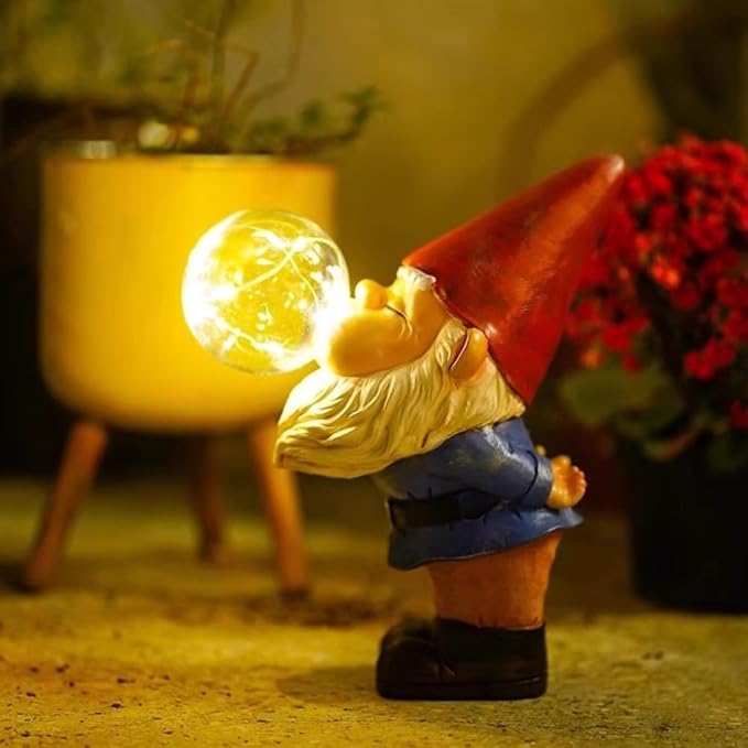 Garden Gnomes Outdoor with LED Solar Light - 11’’Spring Gnomes Decorations for Home/Yard/Patio with Lantern - Solar Garden Statues (Bubble Gnome)-HomvellaHome