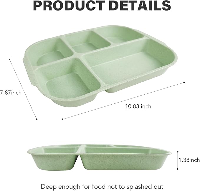 greenandlife 10.8 Inch 4PCS Divided Plates for Kids Adults, Portion Control Plates, Dishwasher & Microwave Safe Compartment Plate, Unbreakable Lightweight Reusable Wheat Straw Plates, INS-HomvellaHome