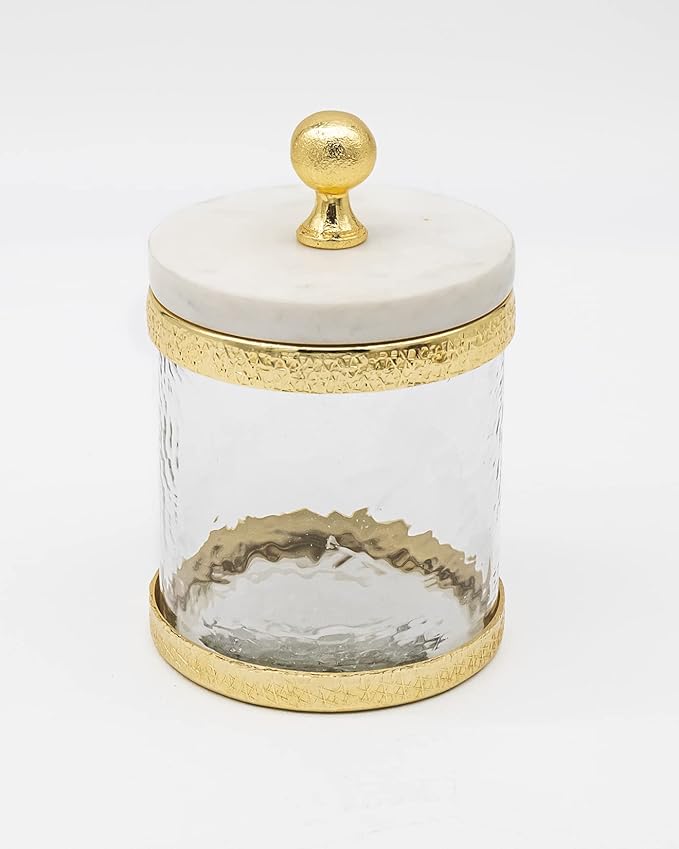 Godinger Canister Storage Container, Glass Storage Canister, Marble with Gold Band - 4x4-HomvellaHome