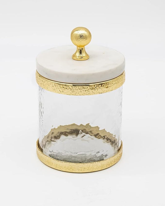 Godinger Canister Storage Container, Glass Storage Canister, Marble with Gold Band - 4x4-HomvellaHome
