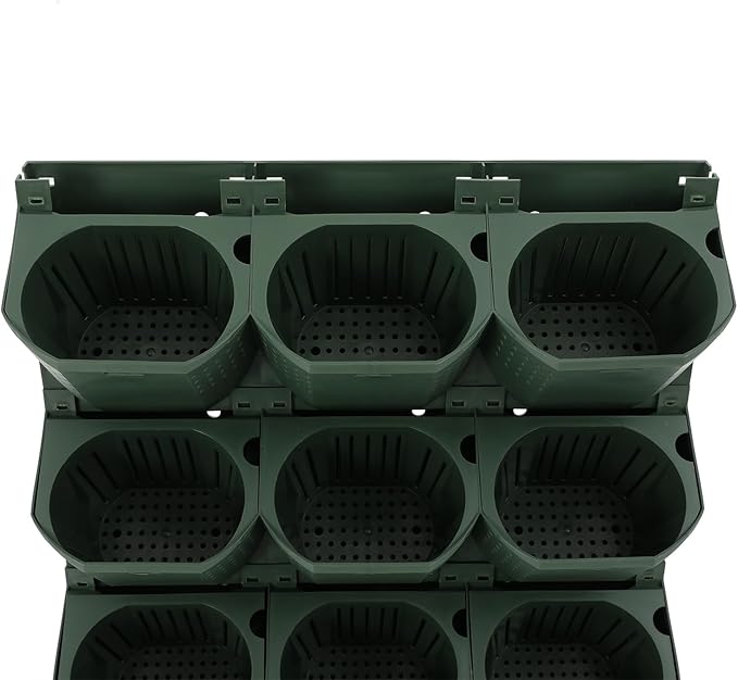 12Pieces 3-Pot Wall Planter Vertical Garden Plant Walls Wall Mounted Vertical Planter with Water-Storage Layer Stackable Wall-Mounted Flower Pot for Gardens, Balconies 180.78lbs Total Capacity (Green)-HomvellaHome