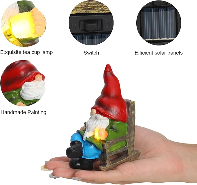 Garden Gnome Statue Solar Light Miniature Outdoor Decor Gnome Figurine for Outdoor Indoor Home Lawn Yard Balcony Porch Patio for Women Mom Grandma 3.54"x2.36"x4.72"-HomvellaHome