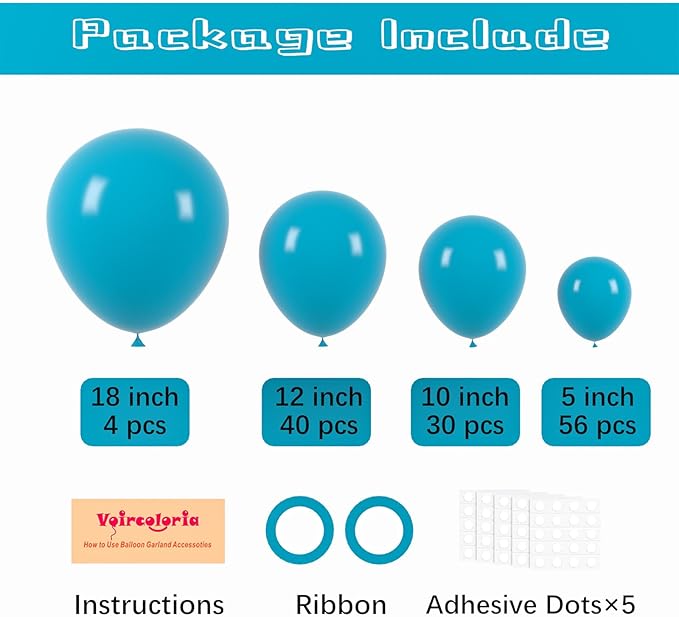 130pcs Peacock Blue Balloons Different Sizes 18" 12" 10" 5" Teal Blue Latex Balloon Garland Arch Kit for Birthday Baby Shower Graduation Wedding Gender Reveal Anniversary Party Decorations-HomvellaHome