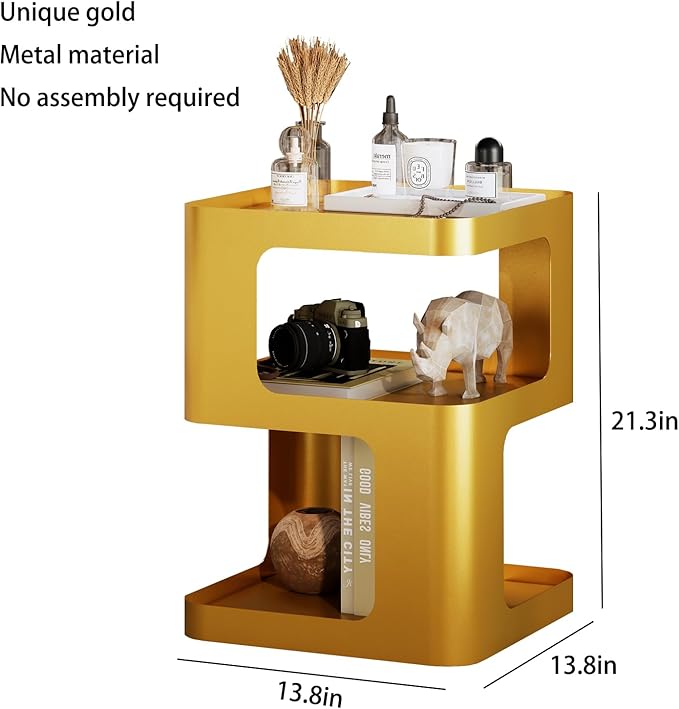 Gold Side Table,Modern end Table,Unique nightstand,Bedside Tables,Metal Accent Side Table with Storage for Living Room Bedroom Couch,no Assembly Required-HomvellaHome