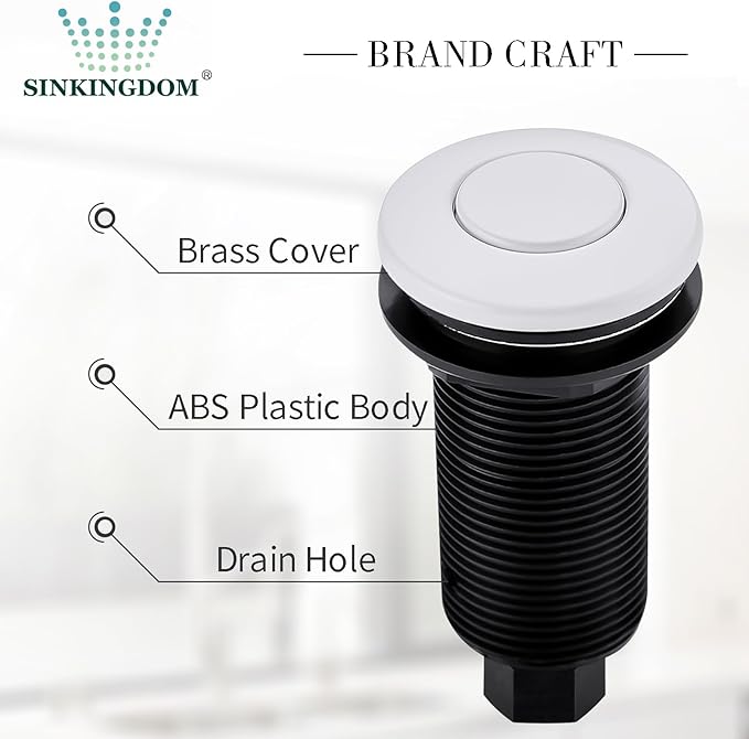 Garbage Disposal SinkTop Air Switch Kit,White with Long Button,Brass Made Cover,White-HomvellaHome