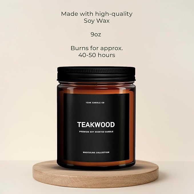 1OAK Scented Candles for Men - Teakwood & Masculine - Soy Wax, Long Burning Premium-HomvellaHome