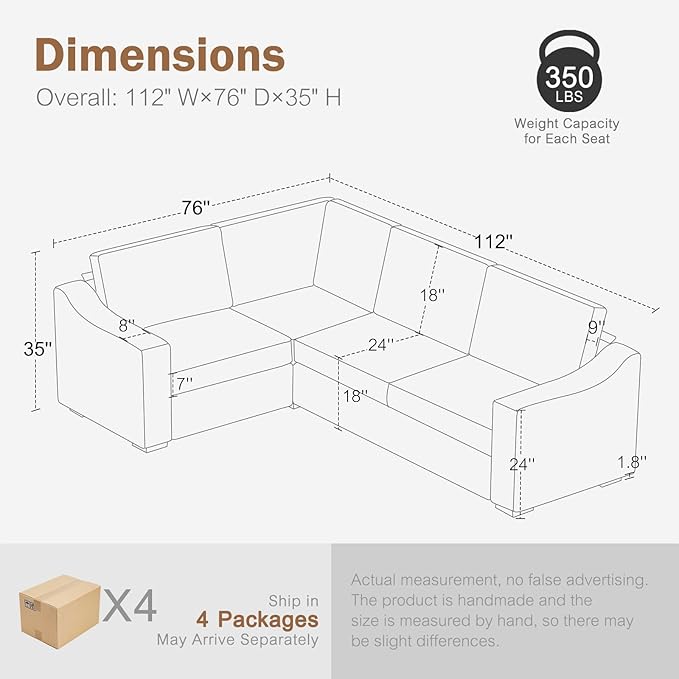 112" Convertible Sectional Sofa, Large L Shaped Couch with Detachable Sofa Cover, Modular Couch for Living Room, Breathable Linen Fabric Corner Sofa for Apartment, Grey-HomvellaHome