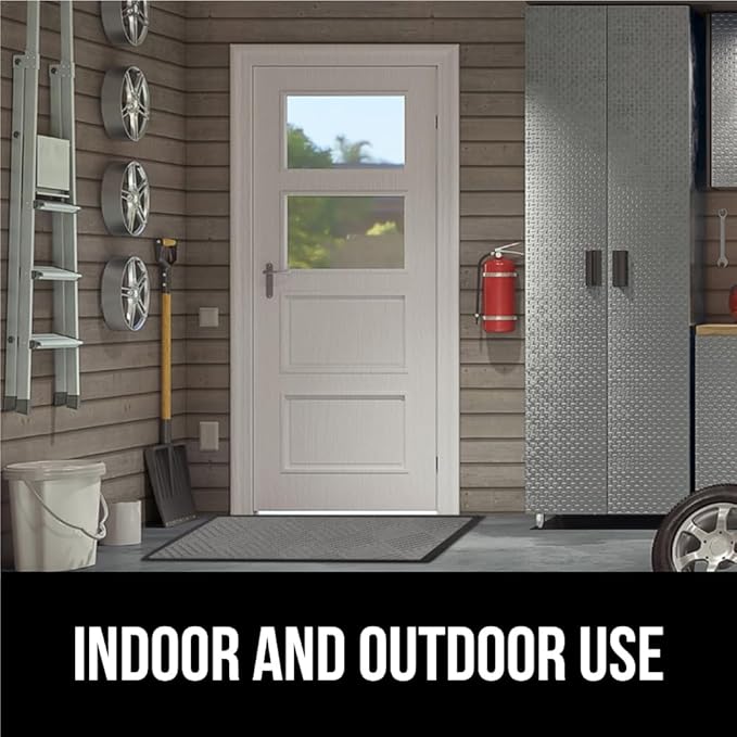 GORILLA GRIP 100% Waterproof All-Season WeatherMax Doormat US Designed Natural Rubber, Stain and Fade Resistant, Low Profile Indoor Outdoor Door Mats, Easy Clean Patio Mat, 17x29, Steel Diamond-HomvellaHome