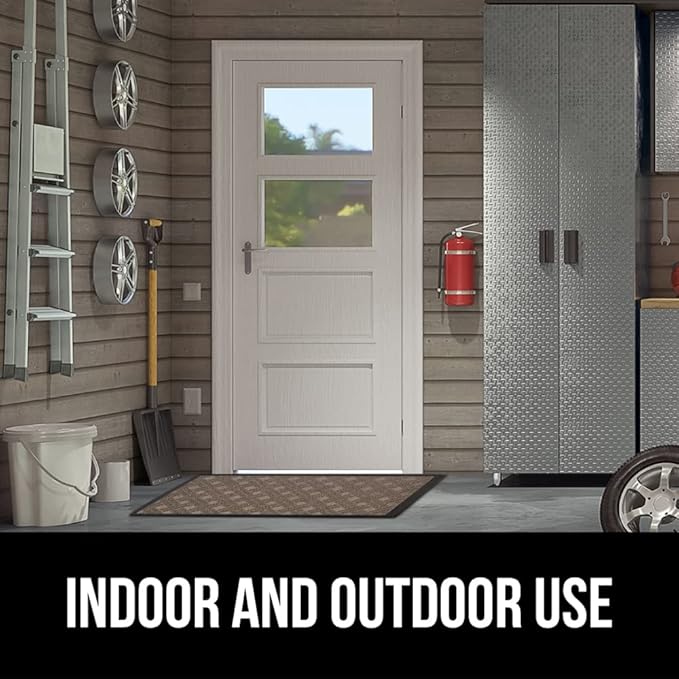 GORILLA GRIP 100% Waterproof All-Season WeatherMax Doormat, 47x35, US Designed Natural Rubber, Stain and Fade Resistant, Low Profile Indoor Outdoor Door Mats, Easy Clean Patio Mat, Taupe Basket Weave-HomvellaHome