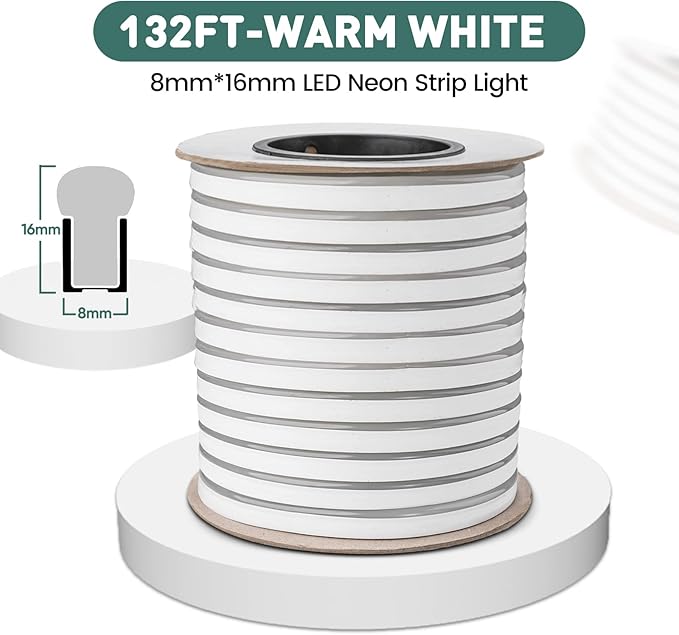GZBtech Flexible LED Neon Rope Lights 132FT,AC 110-120V Waterproof Strip Light, 120 LEDs/M Cuttable Connectable Neon Lighting for Indoor Outdoor Home Decor/Commercial Building Use-Warm White 40M-HomvellaHome