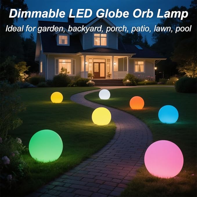 10 In LED Globe Light w/Remote, 16 RGB Colors 4 Modes & 8 Dimmable Brightness LED Ball Light Sphere Lamp, Rechargeable Orb Night Light Waterproof Outdoor Globe Lamp for Home/Yard/Lawn/Party/Pool Decor-HomvellaHome