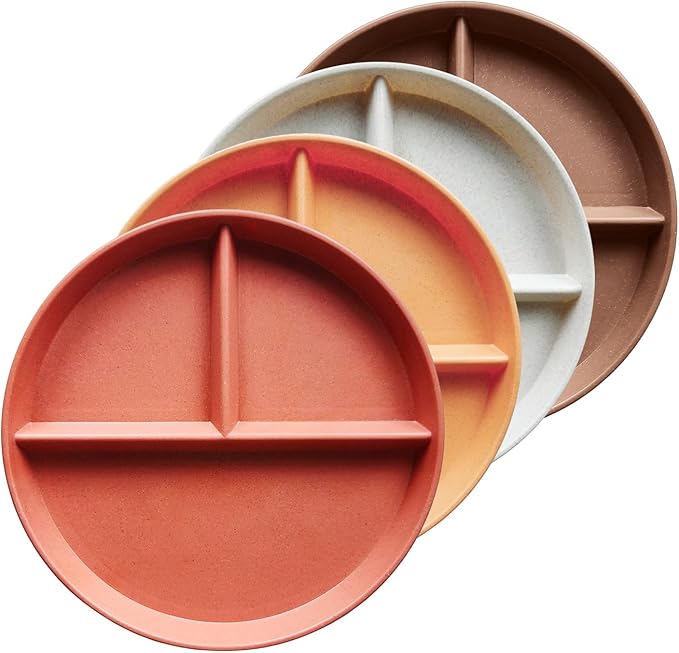 greenandlife 9 Inch 4PCS Unbreakable Portion Control Plates, Divided Plates for Kids Adults, Dishwasher & Microwave Safe Compartment Plate, Lightweight Reusable Wheat Straw Plate, BPA Free-HomvellaHome
