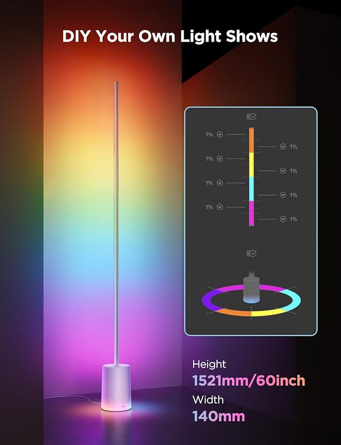 Govee Floor Lamp 2 with Matter, RGBIC, Warm Cool White LED, Alexa Compatible, 1725lm, Music Sync, Scene Modes, Smart Floor Lamp for Living Room, Bedroom, Silver(1 Pack)-HomvellaHome