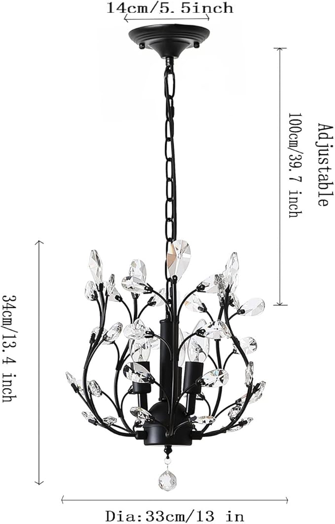 Ganeed Vintage K9 Clear Crystal Chandeliers,Ceiling Lighting,Pendant Lighting Flush Mounted Fixture with 3 Light for Living Room Dinning Room Restaurant Porch Hallway (Black)-HomvellaHome