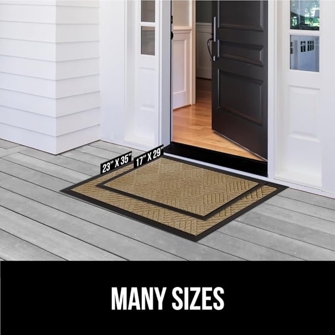 GORILLA GRIP 100% Waterproof All-Season WeatherMax Doormat US Designed Natural Rubber, Stain and Fade Resistant, Low Profile Indoor Outdoor Door Mats, Easy Clean Patio Mat, 17x29, Beige Diamond-HomvellaHome