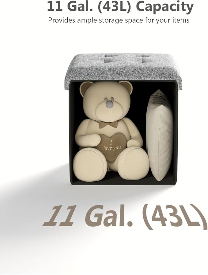 15 Inches Small Folding Storage Ottoman Cube, Storage Footrest, Foot Rest Stool, for Living Room, Bedroom, Dorm, Hallway, Entryway, Light Gray-HomvellaHome