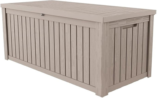 180 Gallon Lockable Resin Deck Box, Waterproof & UV-Resistant Outdoor Storage Box for Outdoor Cushion Storage, Garden Tools & Pool Accessories Storage, Gray-HomvellaHome