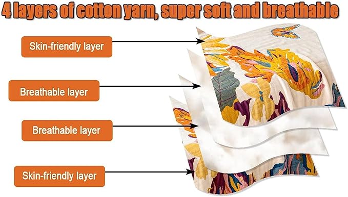 100% Cotton Throw Blanket for Bed Couch Summer 98''x 98'' Super Soft Muslin Blankets Warm Boho Quilt Lightweight Farmhouse Decorative Bed Blankets-HomvellaHome