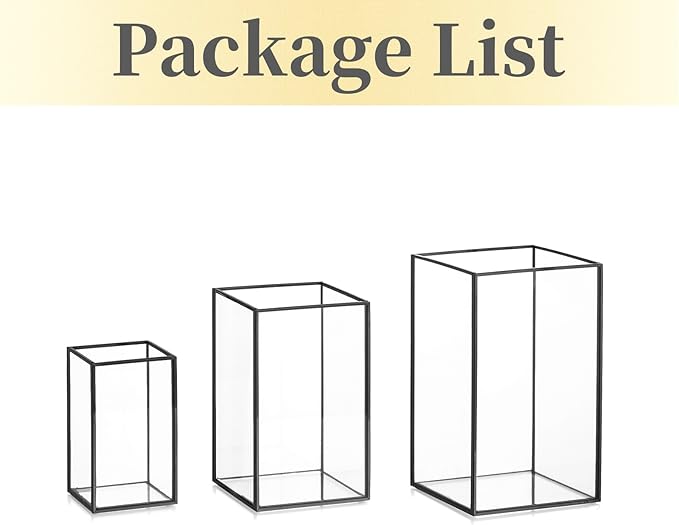 Glass Hurricane Candle Holder Large - Hewory 3pcs Black Rectangle Flower Holders Centerpiece for Table, Tall Floor Square Pillar Candle Lantern for Wedding, Anniversary, Party, Fireplace, Dining Room-HomvellaHome
