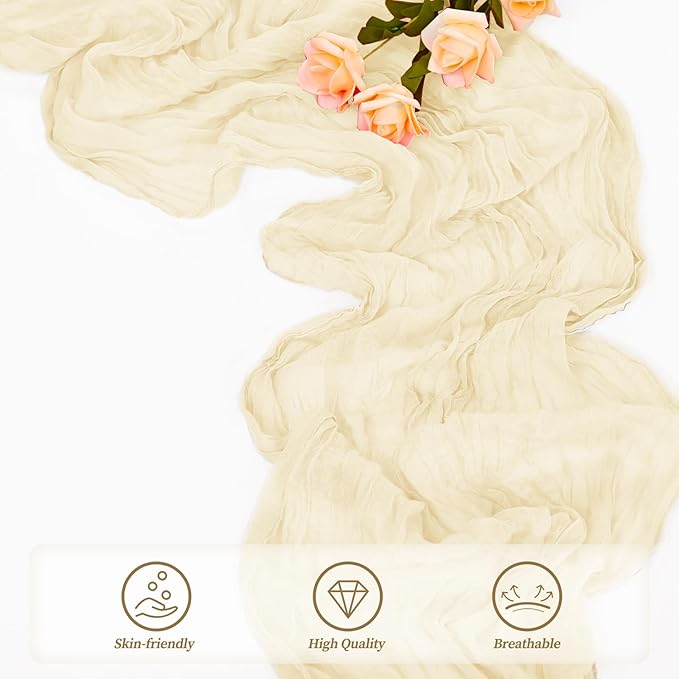 10FT 20 Pack Beige Cheesecloth Table Runner 20 x 120 Inch Long Rustic Gauze Fabric Cheese Cloth Table Runner for Wedding Bridal Baby Shower Table Decorations Boho Sheer Birthday Party Table Decor-HomvellaHome