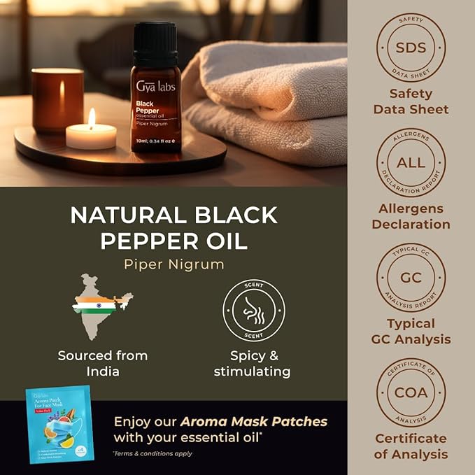 Gya Labs Black Pepper Essential Oil for Comfort - 0.34 Fl Oz - 100% Pure Natural Black Pepper Oil for a Soothing Aromatic Experience & Candle Making Scent-HomvellaHome