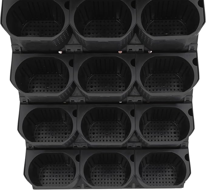 12Pieces 3-Pot Wall Planter Vertical Garden Plant Walls Wall Mounted Vertical Planter with Water-Storage Layer Stackable Wall-Mounted Flower Pot for Gardens, Balconies 180.78lbs Total Capacity (Black)-HomvellaHome