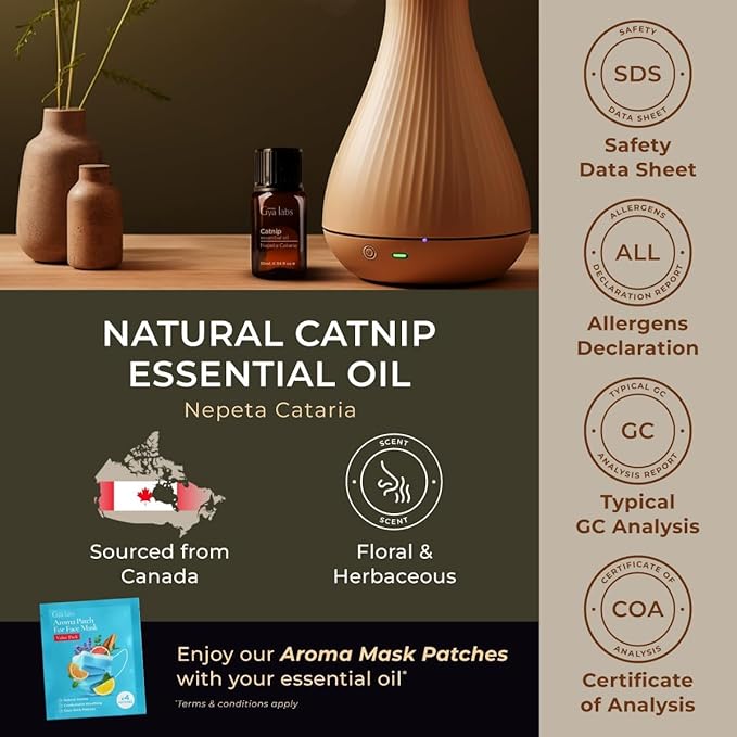 Gya Labs Catnip Essential Oil for Skin - 0.34 Fl Oz - 100% Pure Natural Catnip Oil for Diffuser, Massage & Candle Making Scent-HomvellaHome