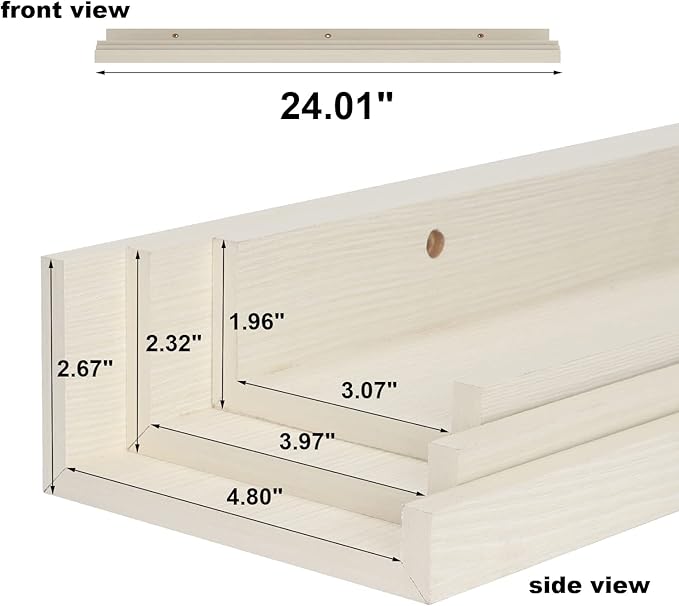 Giftgarden 24 Inch Floating Shelves for Wall, Creamy White Beige Wood-Grain Wooden Shelf Ledge for Bathroom Kitchen Living Room Nursery Bedroom Picture, Set of 3 Different Sizes-HomvellaHome