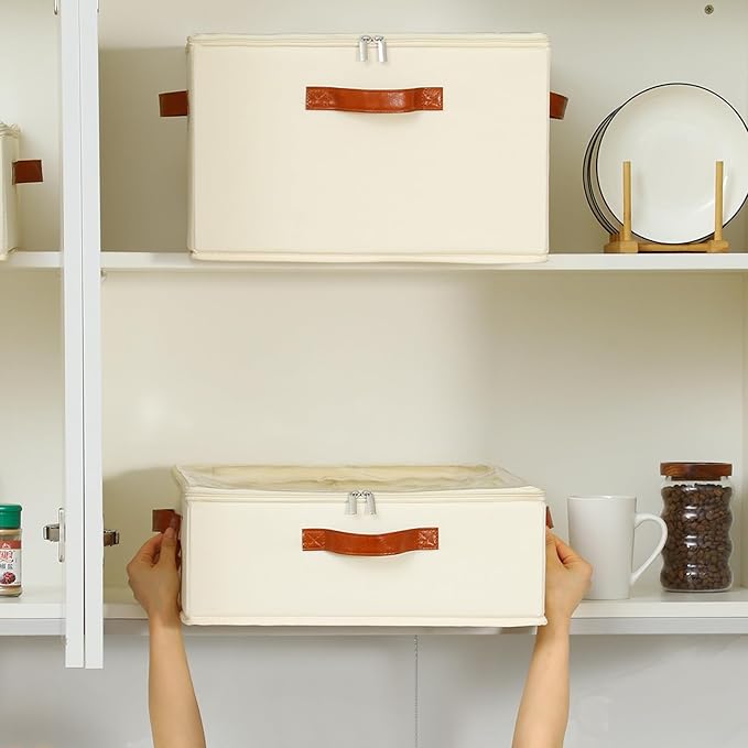 2 Pack Cup and Mug Storage Box with Dividers and Hard Shell, Stackable Coffee Cup Storage Organizer with Lid, Zipper, and Handles for Coffee Mugs, Cups, Glasses, Stemware Storage Containers for Moving-HomvellaHome