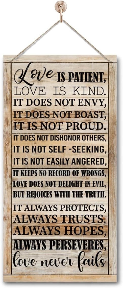 1 Corinthians 13:4-8 Inspirational Hanging Wood Decor Sign, Printed Wood Sign, Love is Patient, Love is Kind Quote, Hanging Bible Verses Woods Wall Signs, Rustic Home Decor Signs, Christian Gift E1-HomvellaHome