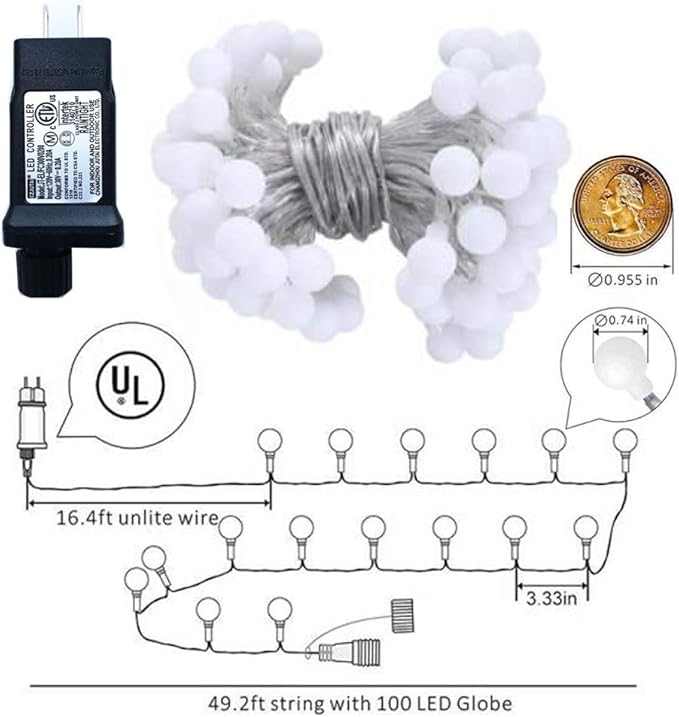 Globe String Lights for Bedroom, 49 Feet 100 LED Fairy Lights Plug in, 8 Modes Warm White Christmas String Lights for Indoor Outdoor Patio Party Garden Wedding Christmas Tree Decor-HomvellaHome