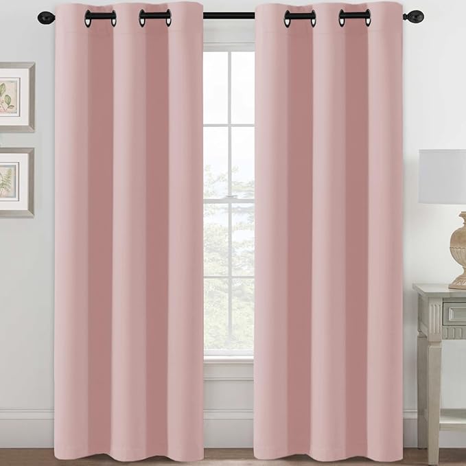 H.VERSAILTEX Blackout Curtains for Bedroom Thermal Insulated Room Darkening Living Room Curtains 84 Inch Long Grommet Privacy Protection Window Curtain Panels/Drapes for Nursery, 2 Panels, Baby Pink-HomvellaHome