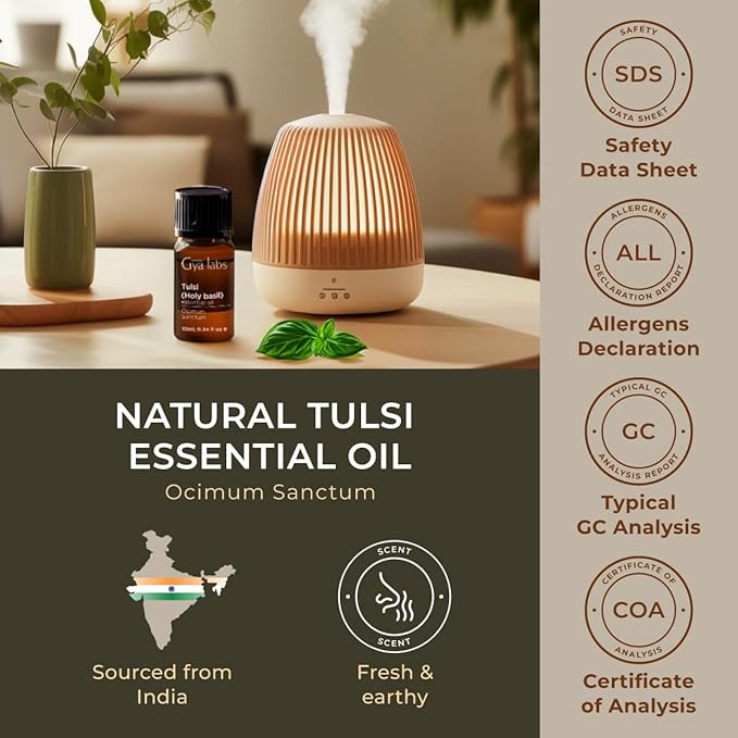 Gya Labs Holy Basil (Tulsi) Essential Oil - 0.34 Fl Oz - 100% Pure Natural Holy Basil Oil for Diffuser & Candle Making Scent-HomvellaHome