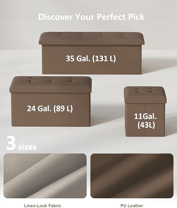 15 Inches Small Folding Storage Ottoman Cube, Storage Footrest, Foot Rest Stool, for Living Room, Bedroom, Dorm, Hallway, Entryway, Brown-HomvellaHome